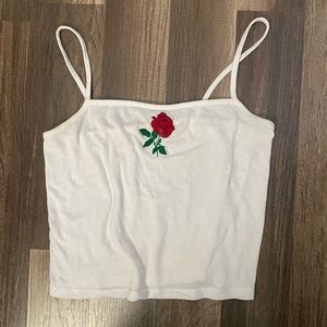 White with Red Rose Spaghetti Strap Tank